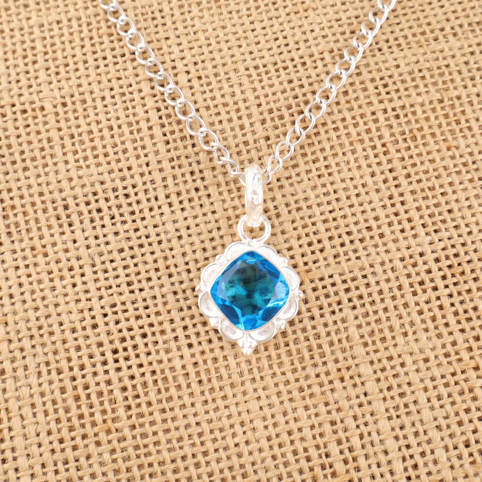 Swiss Blue Topaz Gemstone 925 Sterling Silver Pendant Handmade Jewelry Gift For