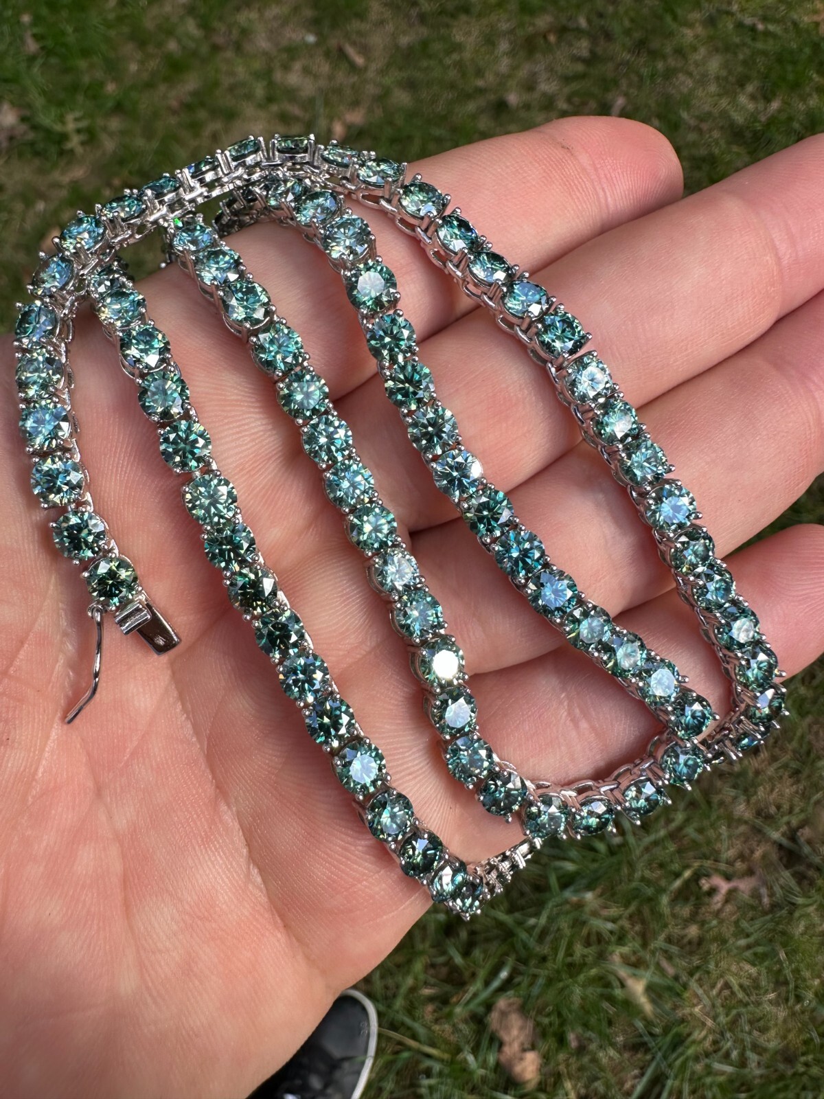 Blue Green MOISSANITE 5mm Tennis Chain 925 Silver Iced Necklace Passes Tester
