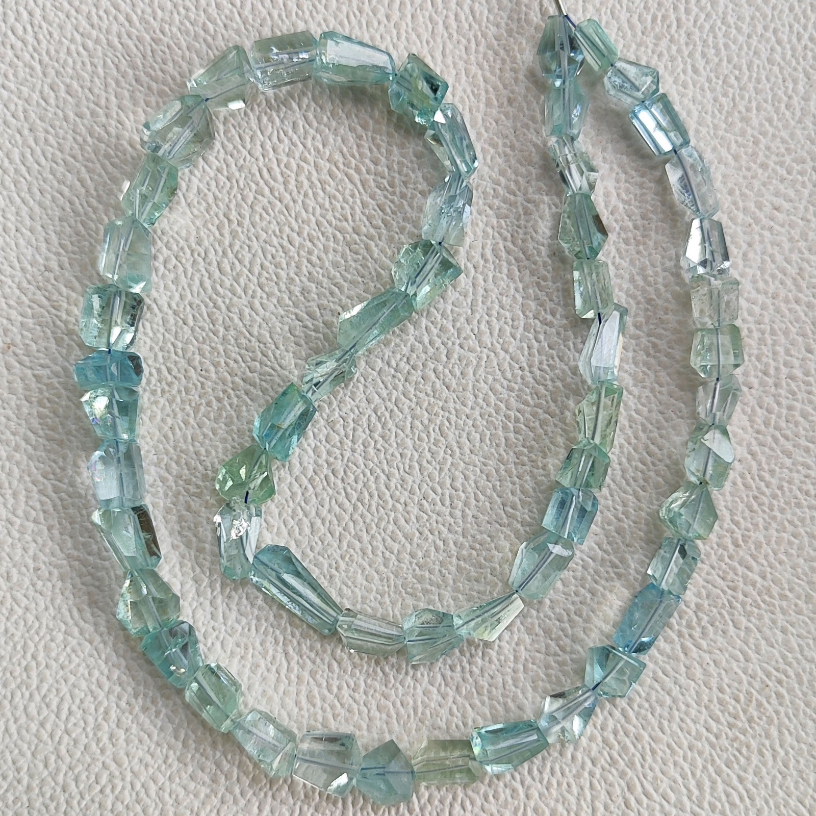 Natural Aquamarine 8-9mm Faceted Nugget Beads 17″ Strand Brazil Gemstone DIY