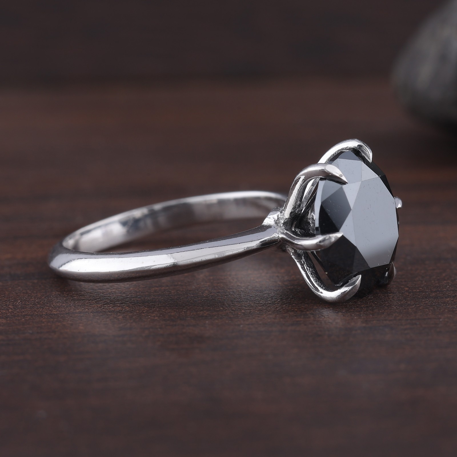 2 Ct Black Treated Diamond Ring 925 Silver 14K White Gold Over | 6 Prong Setting