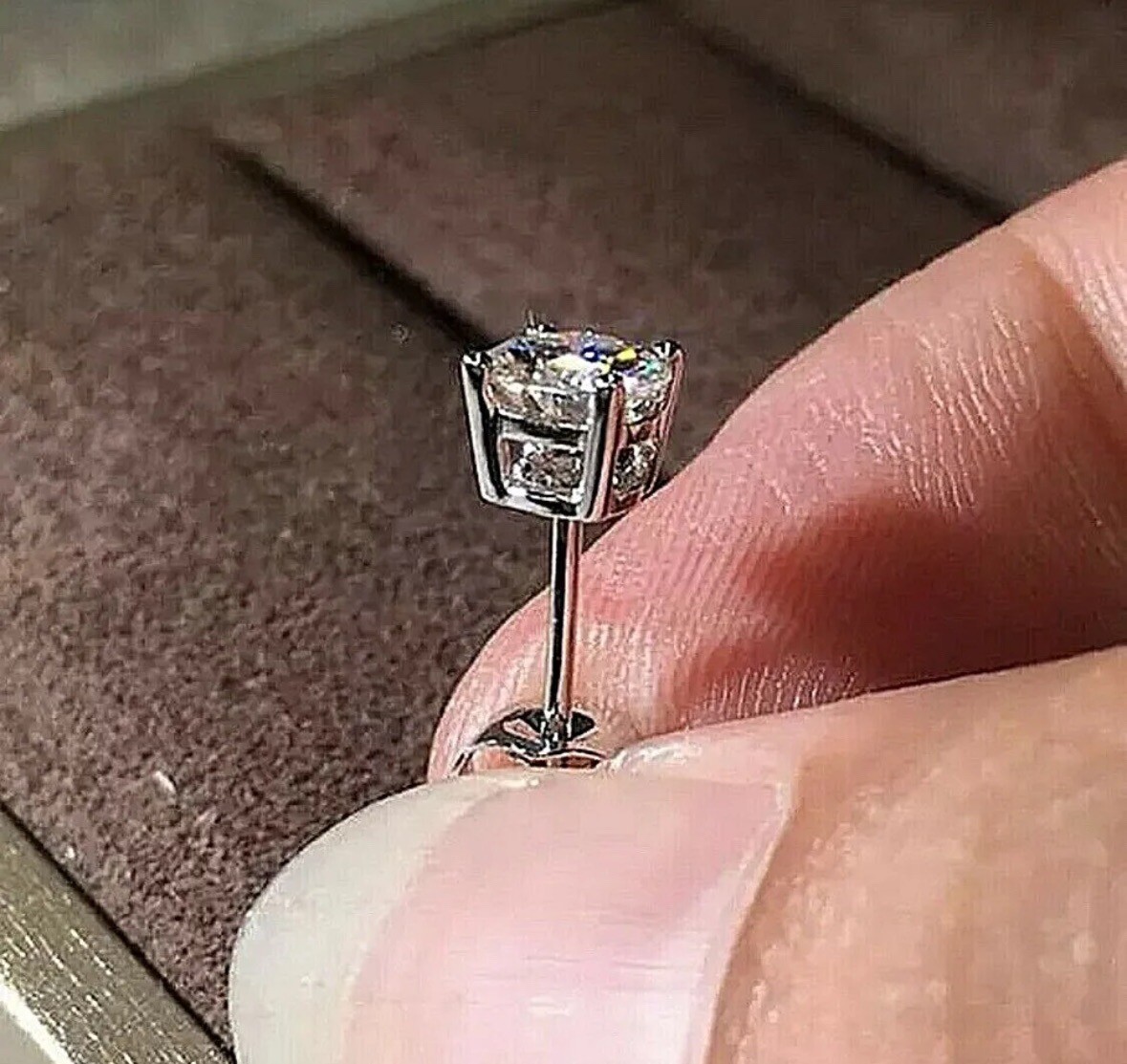 1.00 Ct Round Cut FL/D Lab Created Stud Earrings 14k White Gold 6mm Push Back