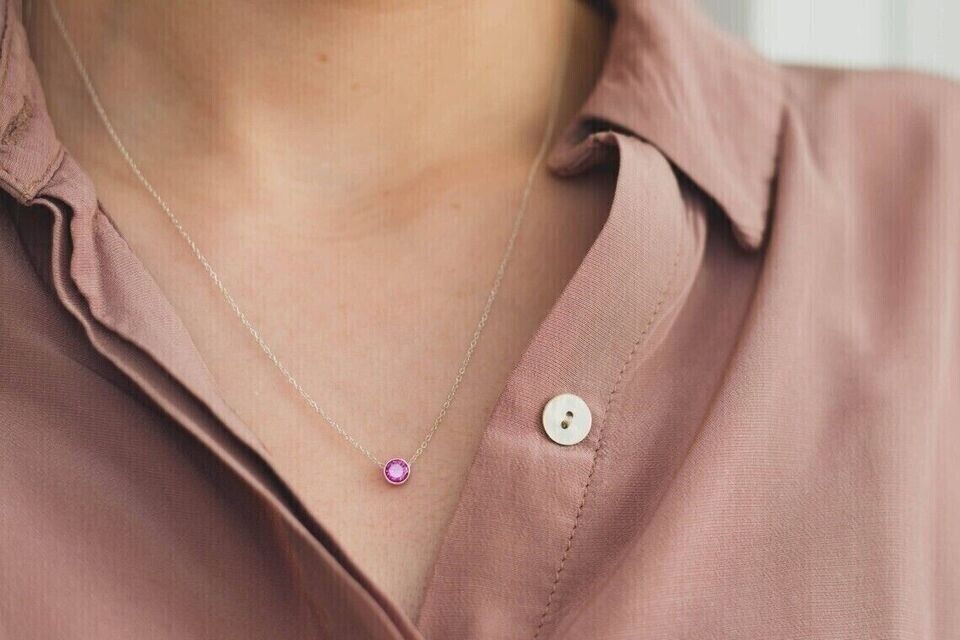 2CT Round Cut Lab Created Pink Sapphire Bezel Set Pendant in 14K White Gold FN