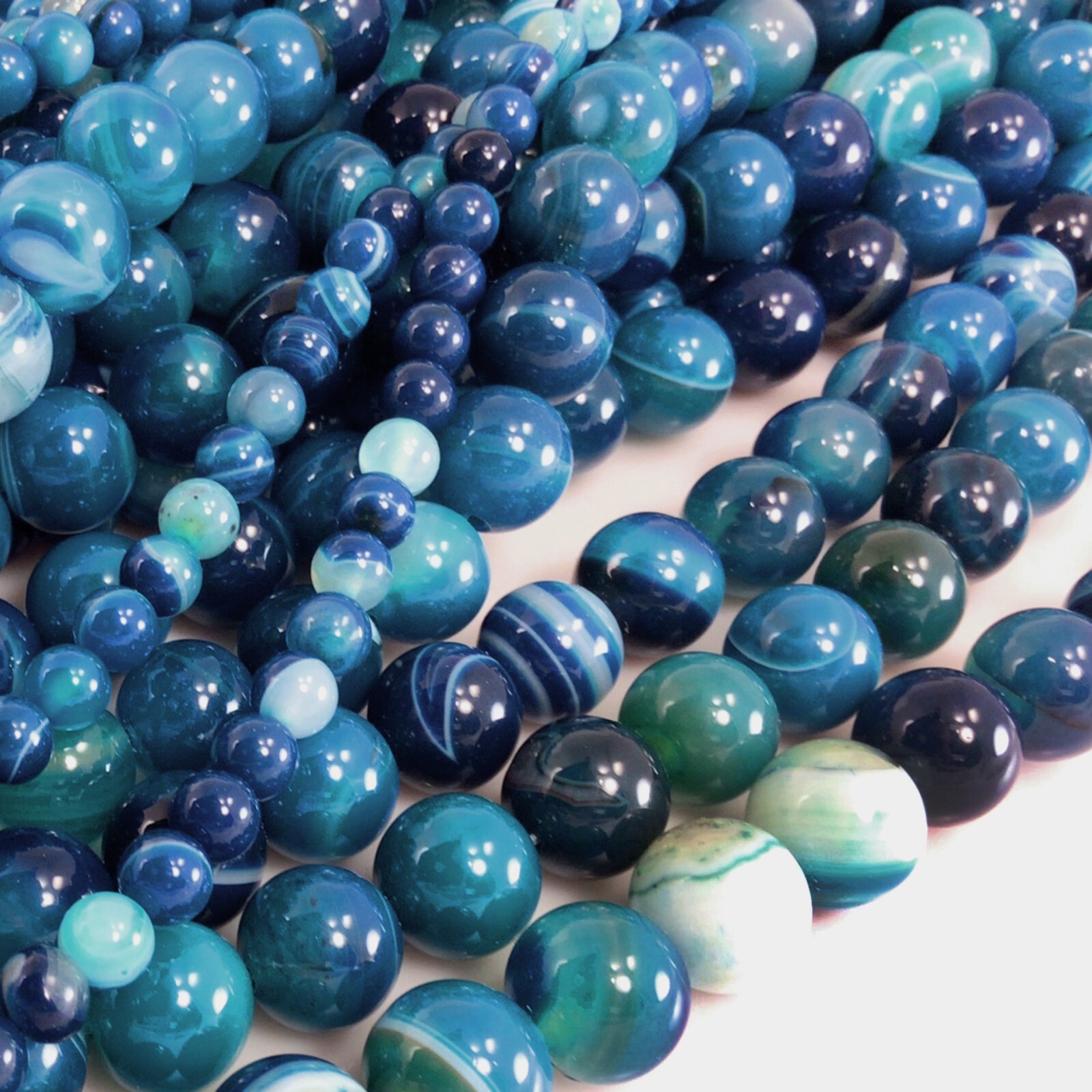 Gemstone Natural Blue Agate Bead Blue Stripe Agate Round Bead 15″ Jewelry Making