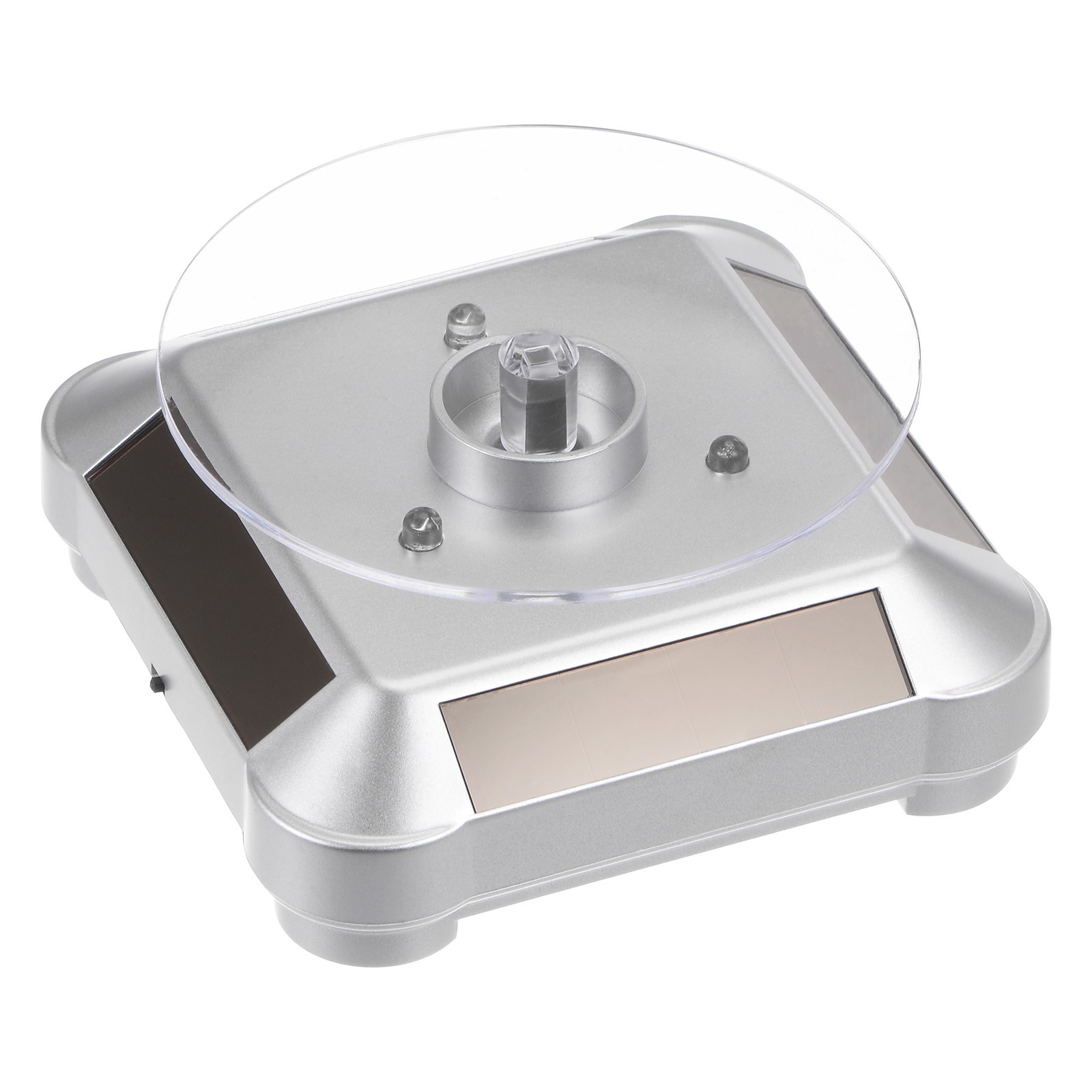 Solar Display Stand Turntable 360°Rotating Double Use LED Light ABS Silver