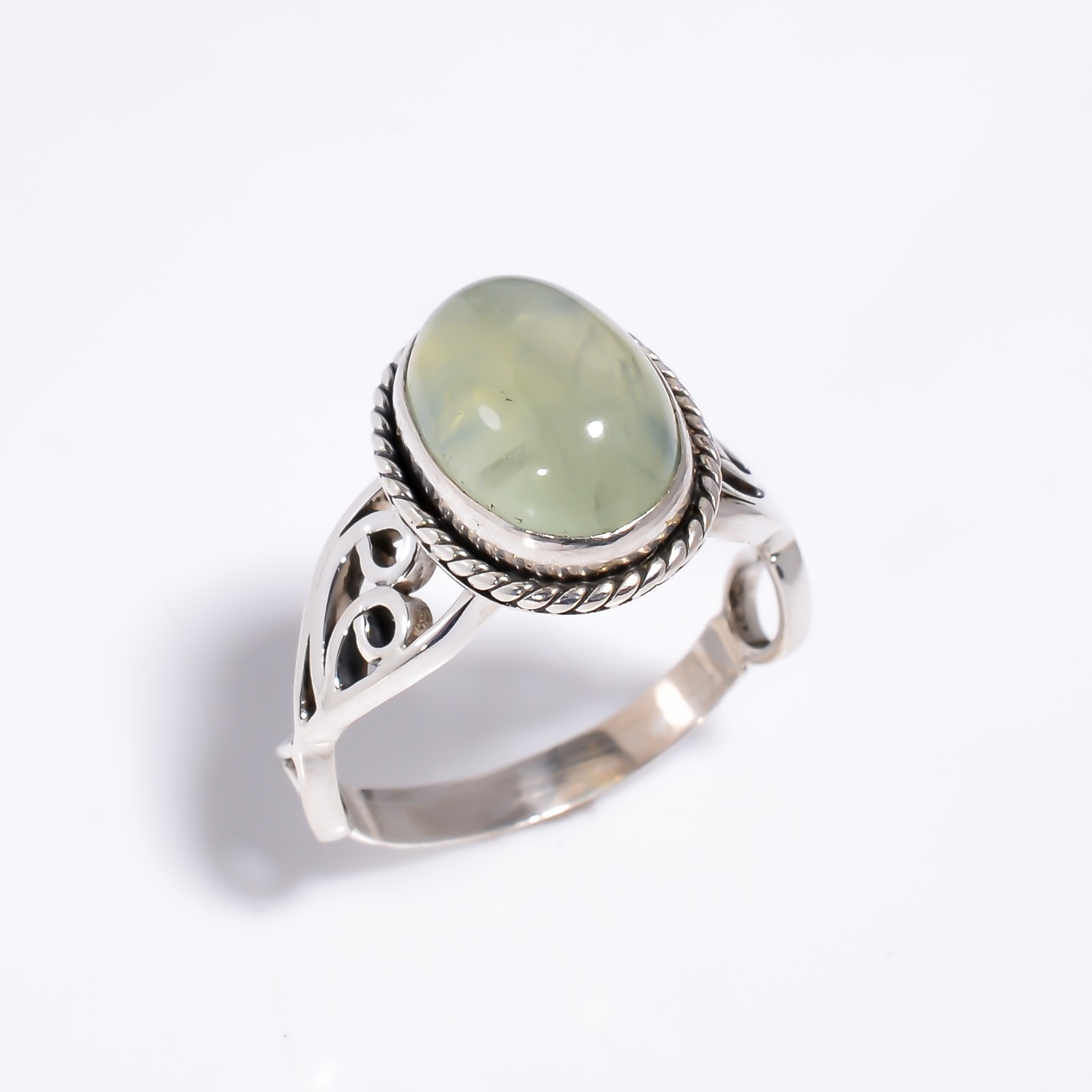 Prehnite Gemstone 925 Silver Handmade Statement Ring Jewelry