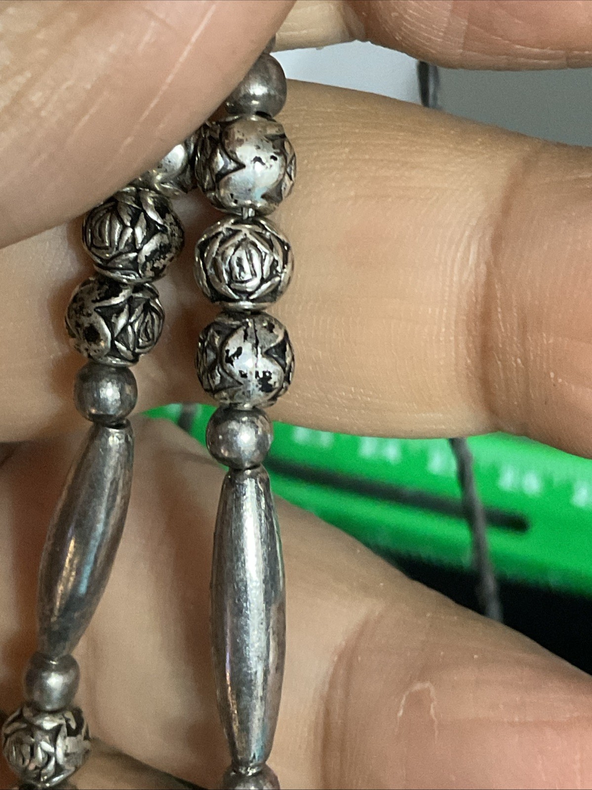 Old Pawn Sterling Silver NavajoNecklace 24″ No Mark Bead And Station