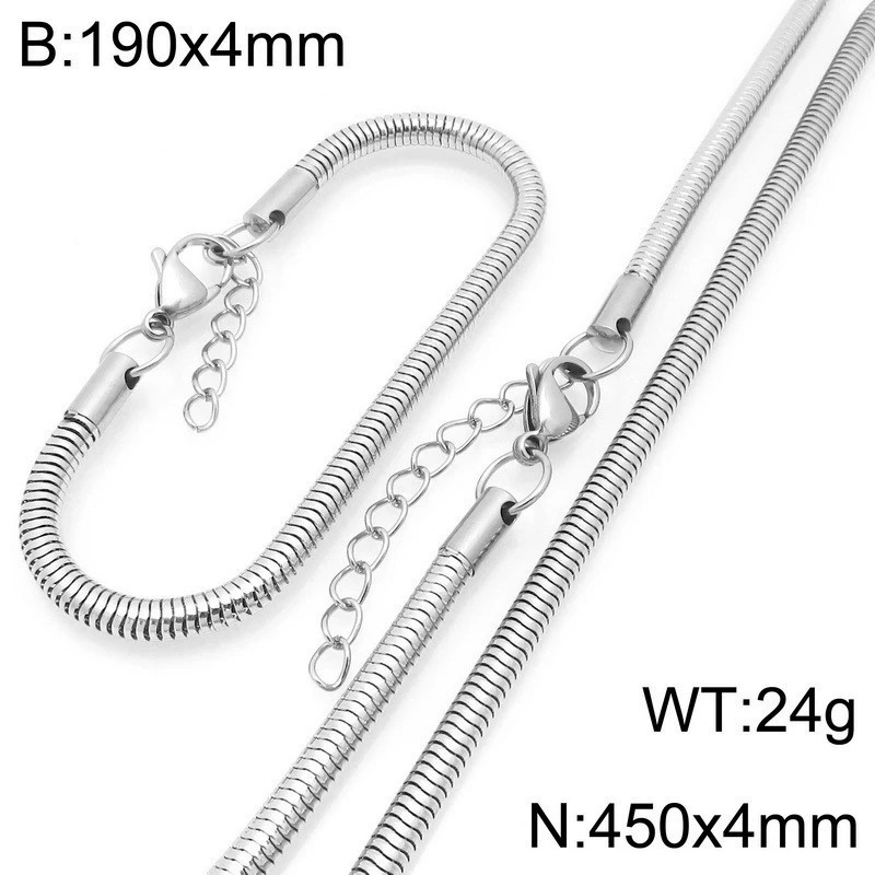 New Simple Round Snake Bone Chain Stainless Steel Necklace bracelet Jewelry Set