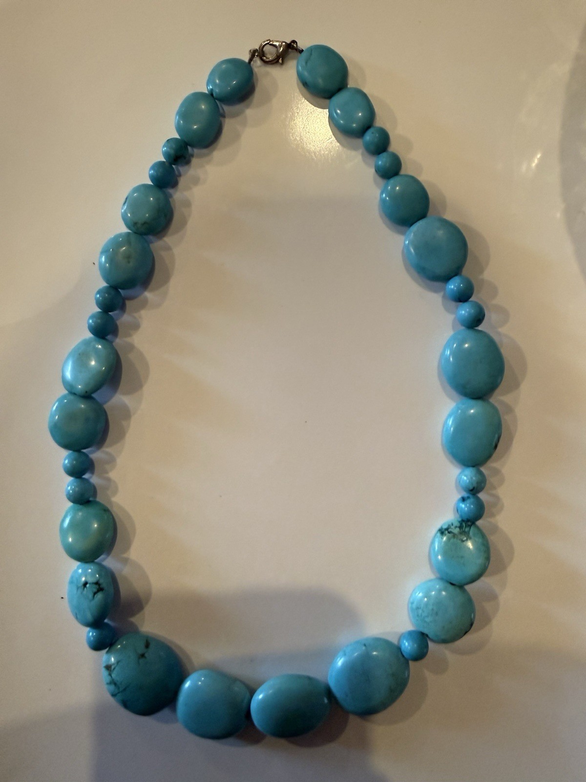 Turquoise Beaded Necklace, Graduated Smooth Blue Stone Statement Piece