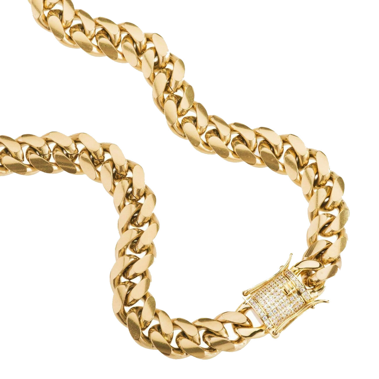 Miami Cuban Link Chain Bracelet Set For Men Solid 316L Stainless Steel 18K Gold