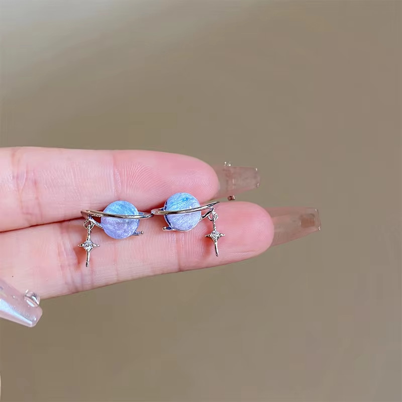 925 Sterling Silver Cat Eye Planet Round Stud Earrings Minimalist Women Gift