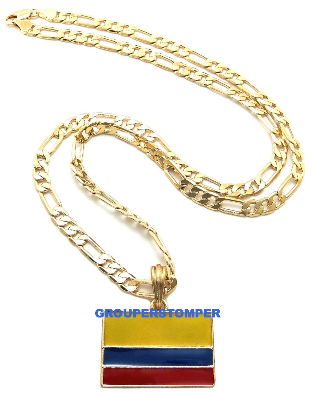 Colombia Flag Pendant Necklace With 24 Inch Long Chain