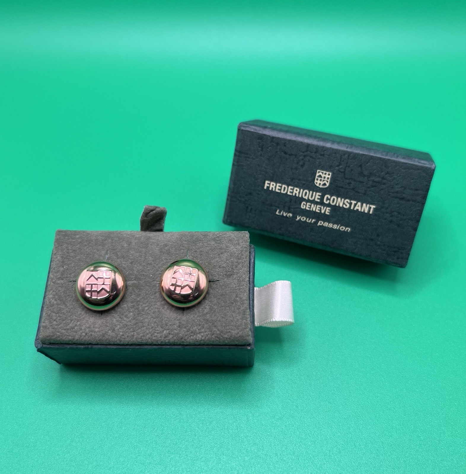 Frederique Constant Gold Tone Cufflinks – Swiss Luxury Logo Dress Formal