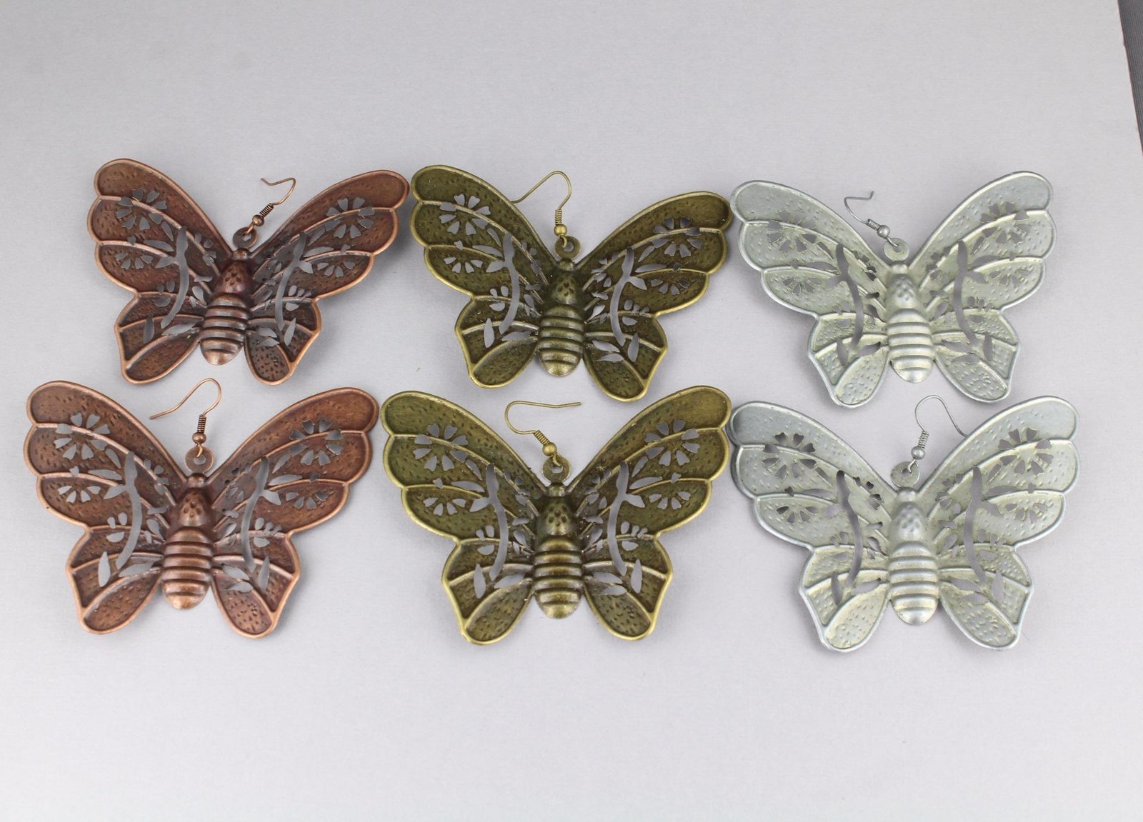 Copper huge butterfly earrings big giant lightweight dangle earrings large size