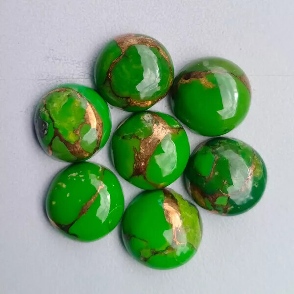 [WHOLESALE] GREEN COPPER TURQUOISE CABOCHON ROUND SHAPE LOOSE GEMSTONE