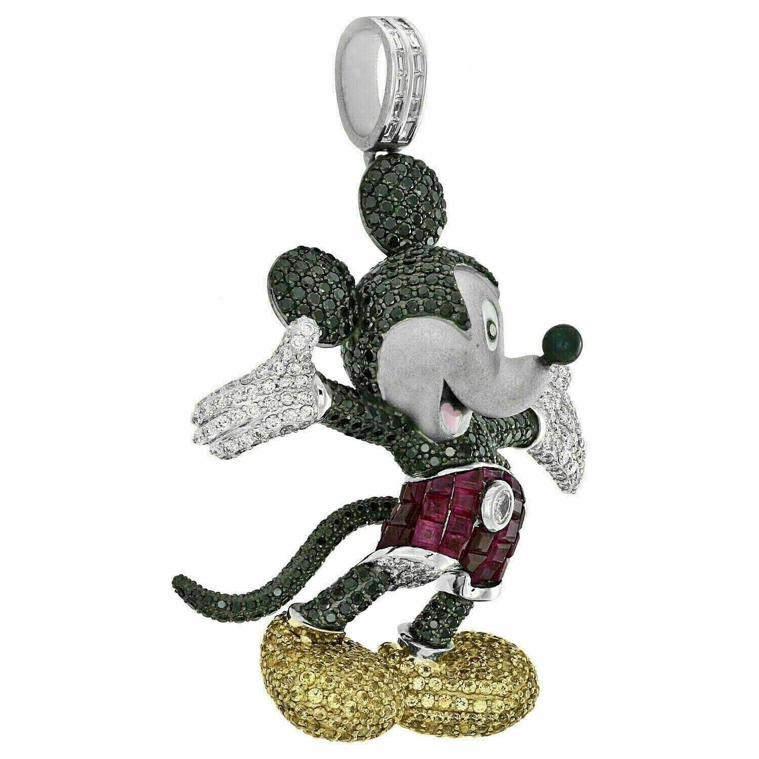 4.00Ct Round Cut Real Moissanite Mickey Mouse Pendant 14k White Gold Plated