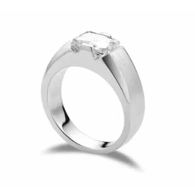 Men’s Engagement Ring 2 Ct Radiant Cut Lab Created Diamond 14k White Gold Plated