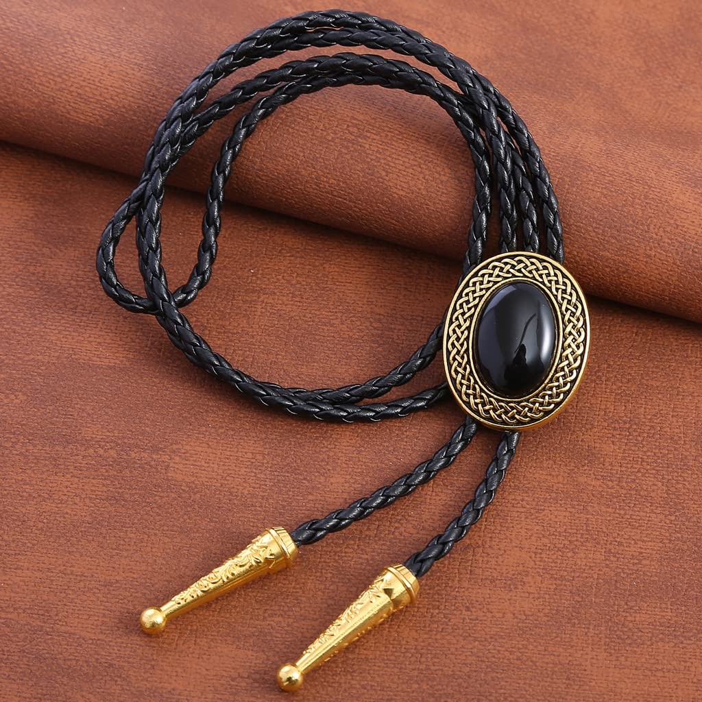 Bolo tie for Men Western Cowboy Leather Necktie Handmade Black Bolo ties Gold…