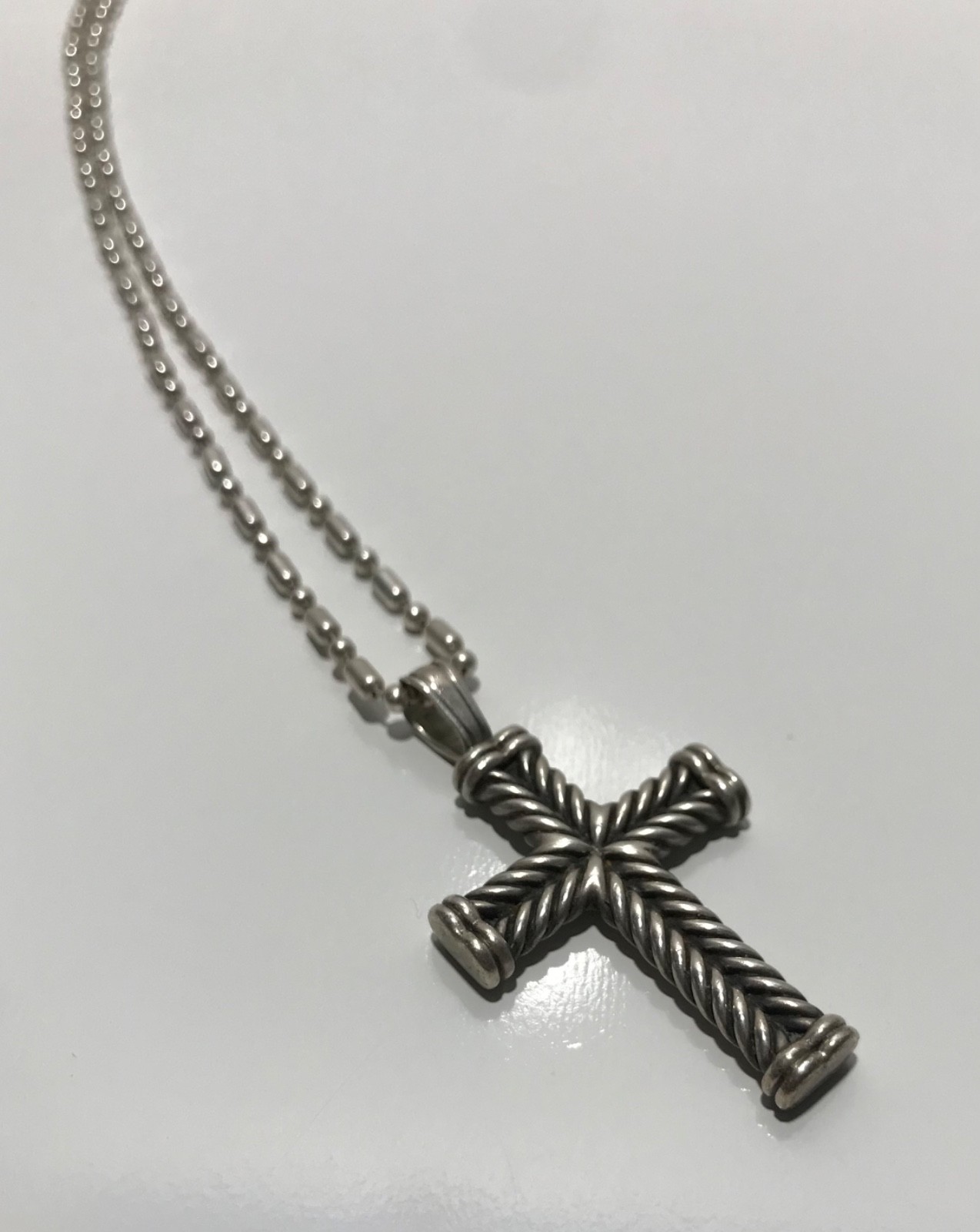 David Yurman Sterling Silver Chevron Cross Pendant & Chain 18”