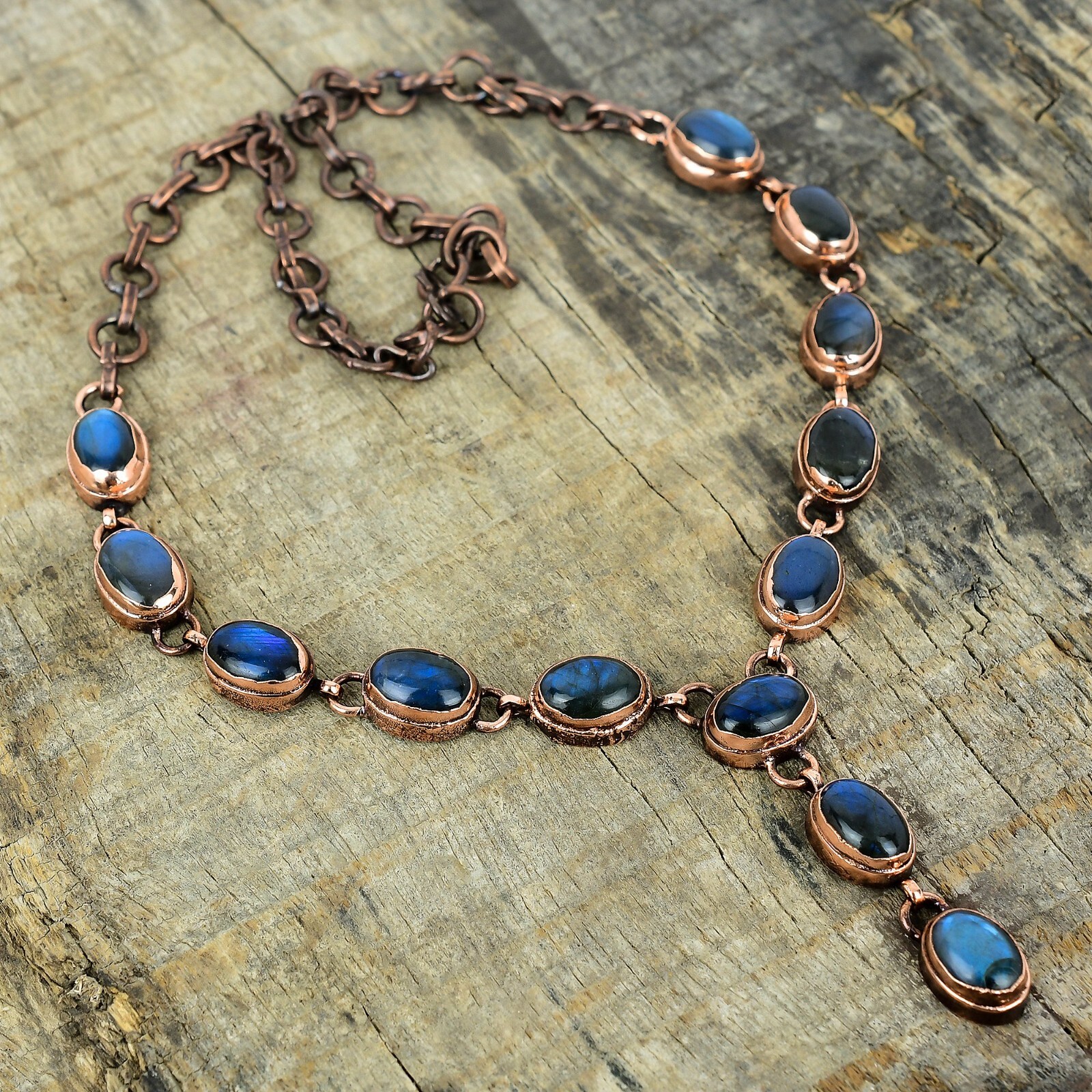 Womens day Deal Copper Natural Labradorite Daughter Chain Electroformed Necklace