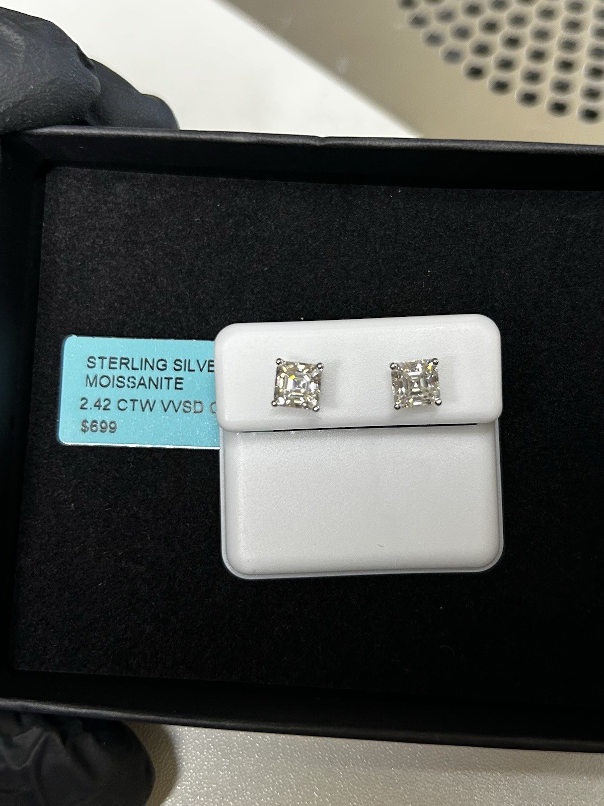 925 Sterling Silver Moissanite Square Stud Earrings 2.42 CTW Push Back