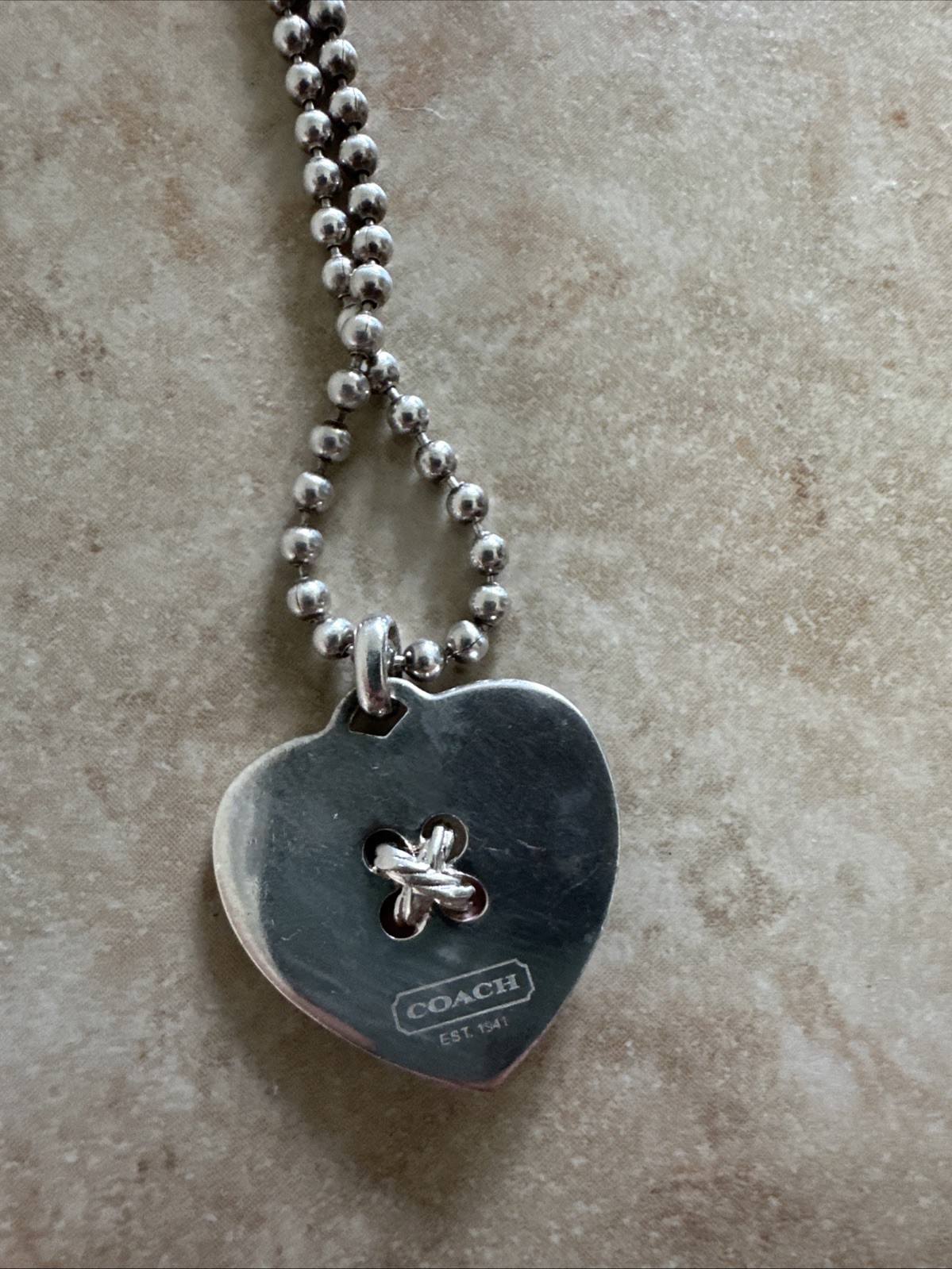 Vintage Y2K Sterling Silver Authentic Coach Heart Button Pendant Necklace