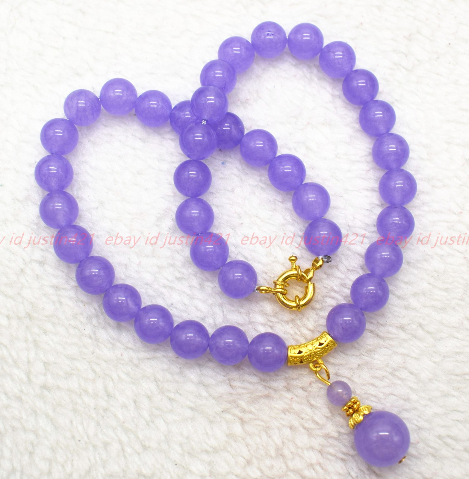 Pretty Natural 8/10mm Lavender Jade Gems Round Beads Pendant Necklace 16-28in