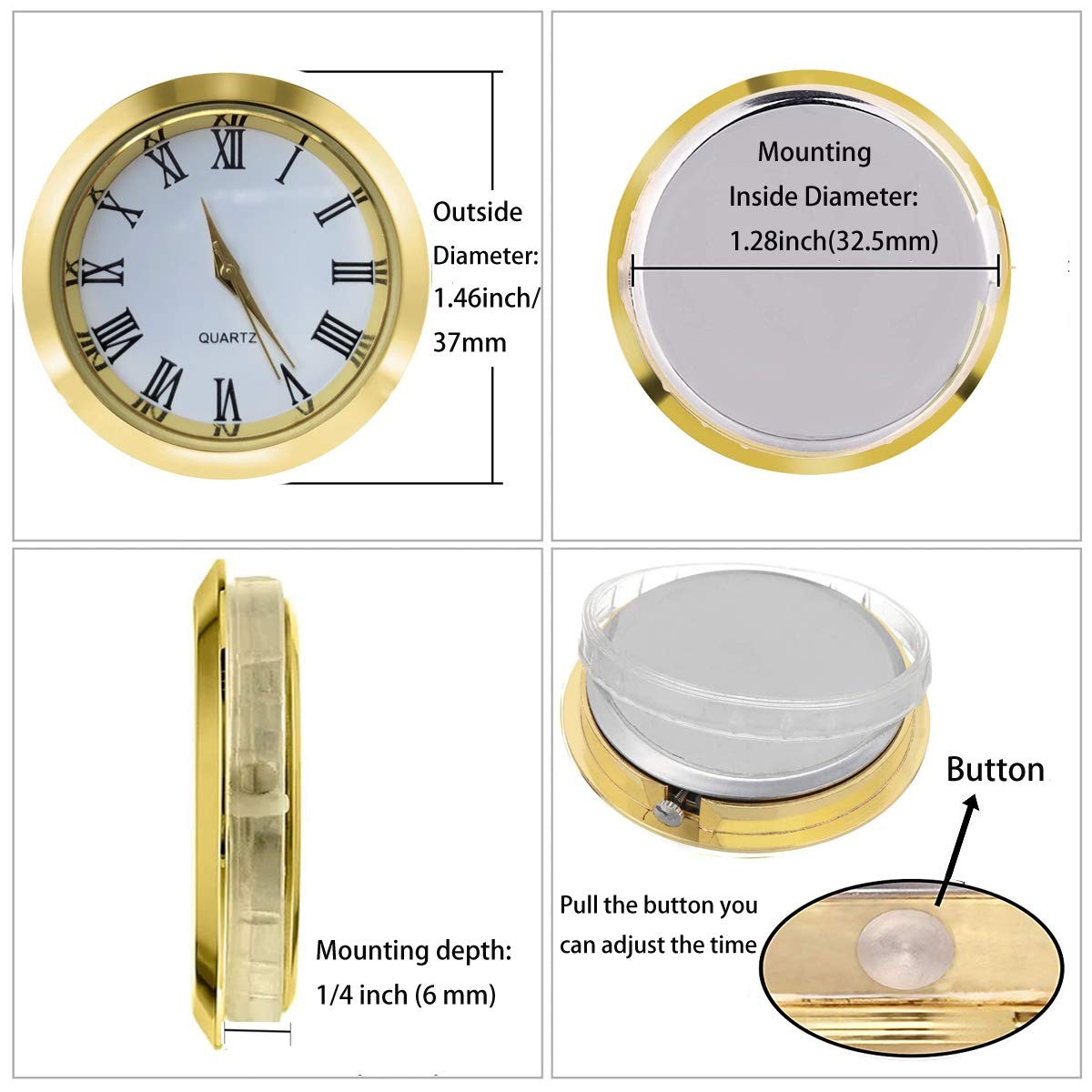 HILLHOME Mini Clock Insert 1-1/2 Inch (37 1 7/16 inch/37mm, 1 Inch/37mm