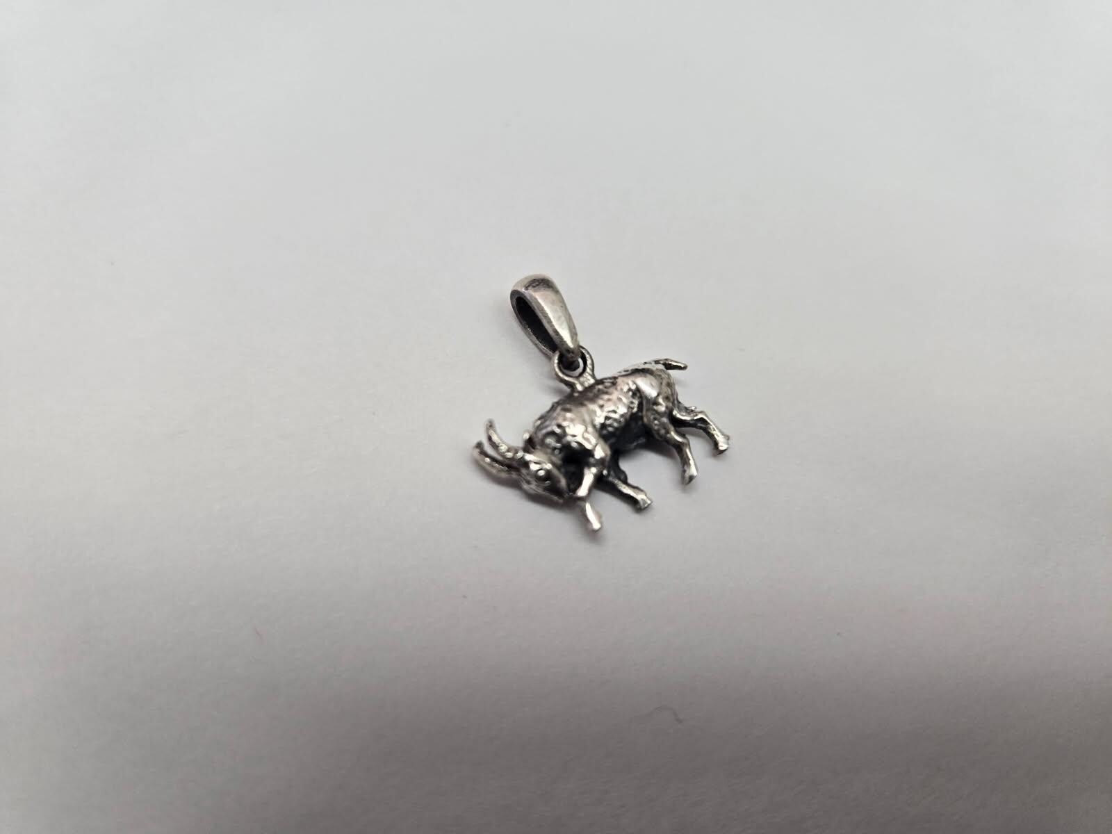 925 Sterling Silver Charging Goat Charm Pendant Oxidized Finish 7/8 (22mm) Inch