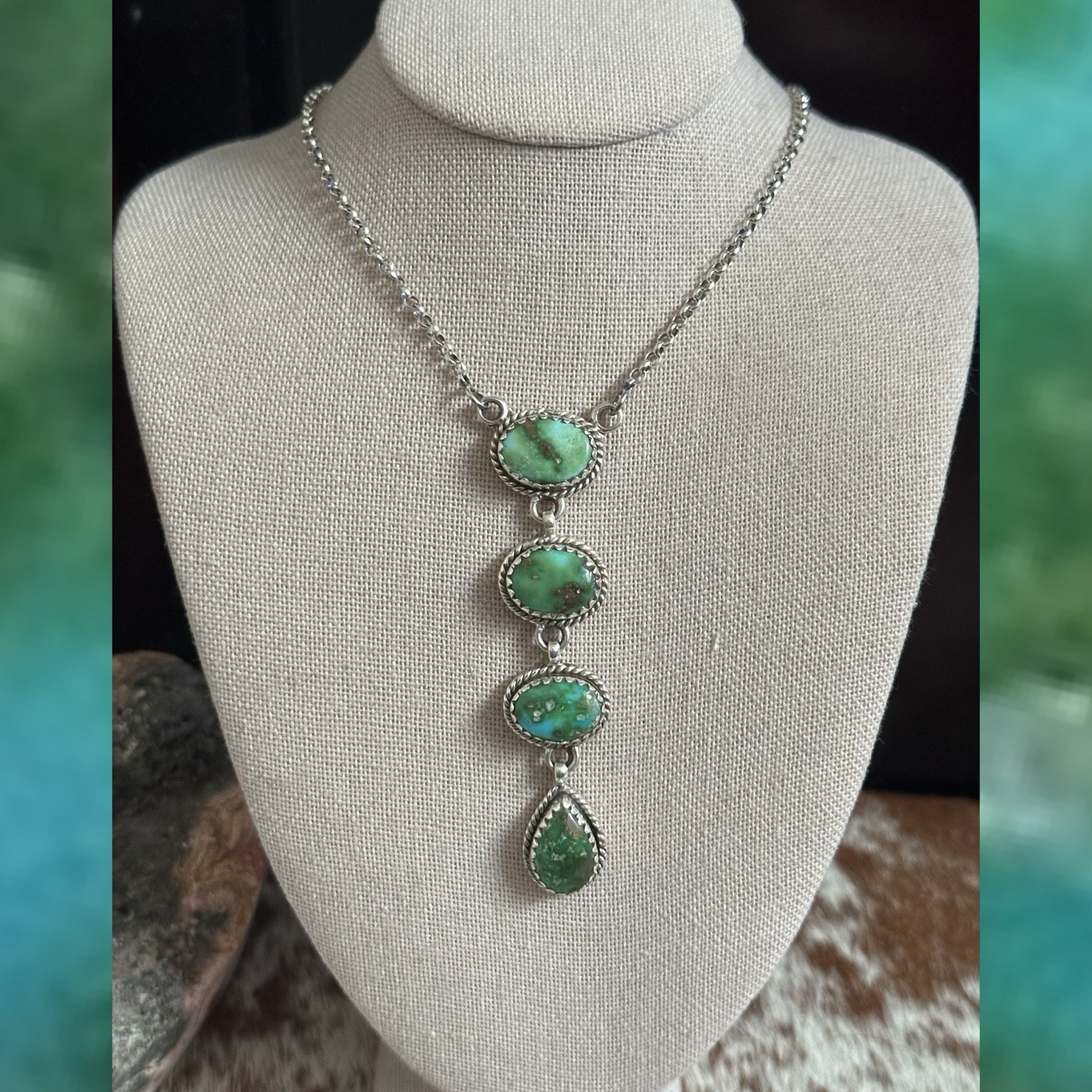 Sonoran Mountain Turquoise Lariat Southwestern Sterling Silver Necklace