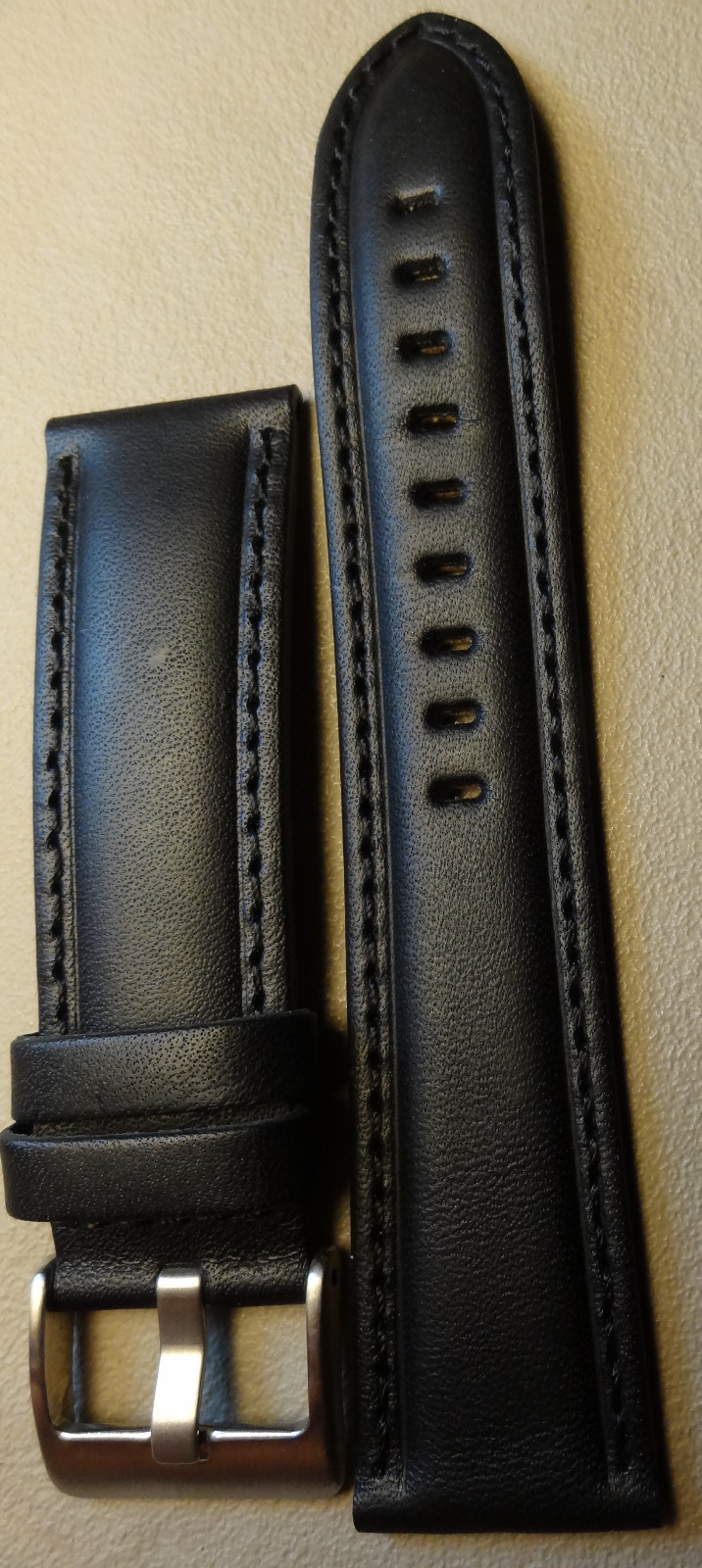 Genuine Leather Black Padded 22mm Smartwatch Watch Band Stainless Steel Buckle