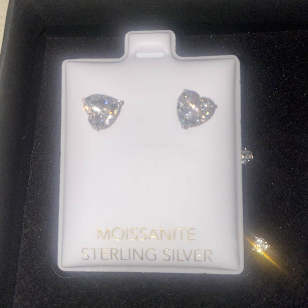 925 Sterling Silver Heart Moissanite Stud Earrings 7mm 2.4 ctw heart