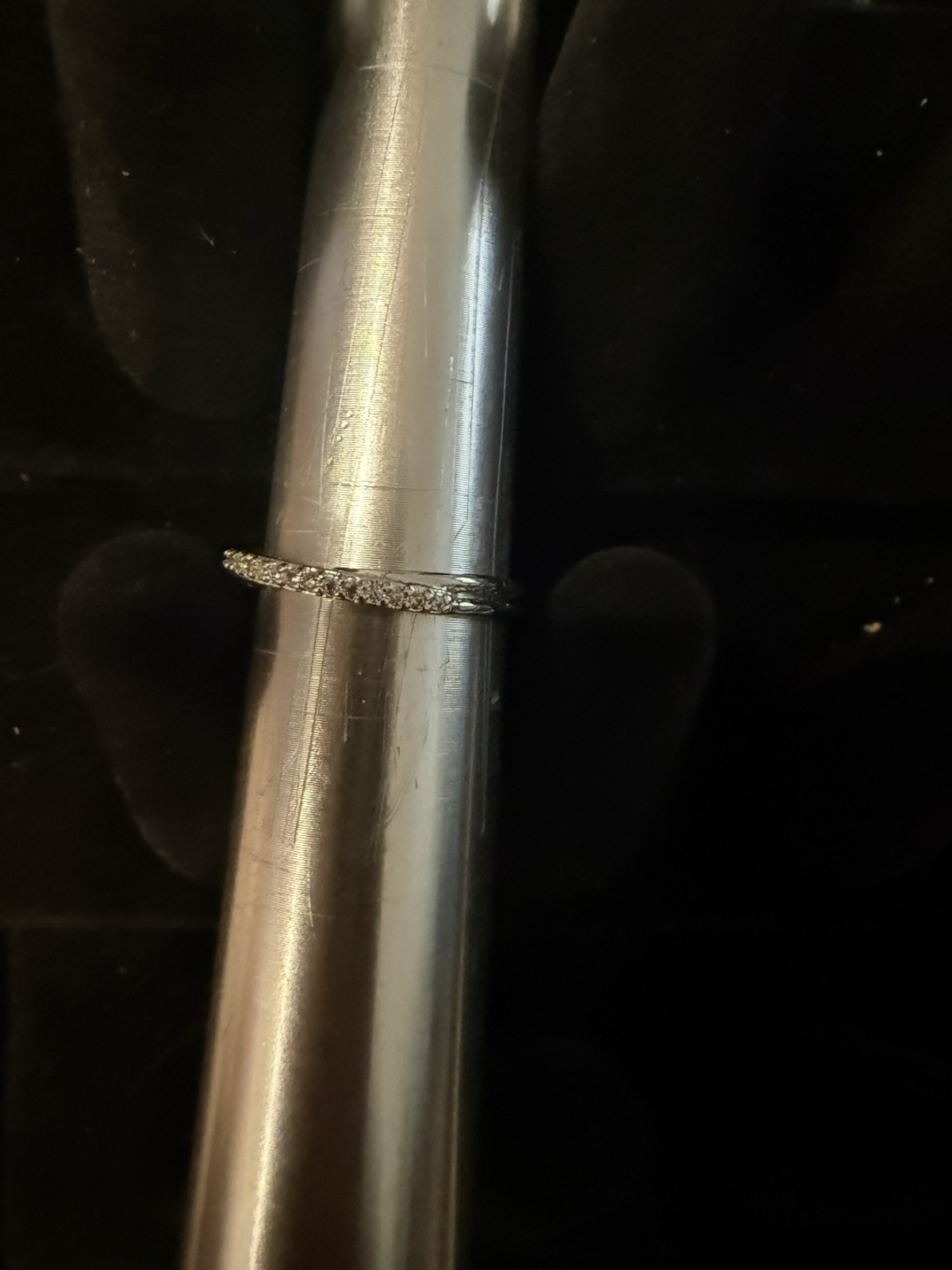 Silver Tone Textured Thin Band Ring Size 6.5 1mm Width Metal Round