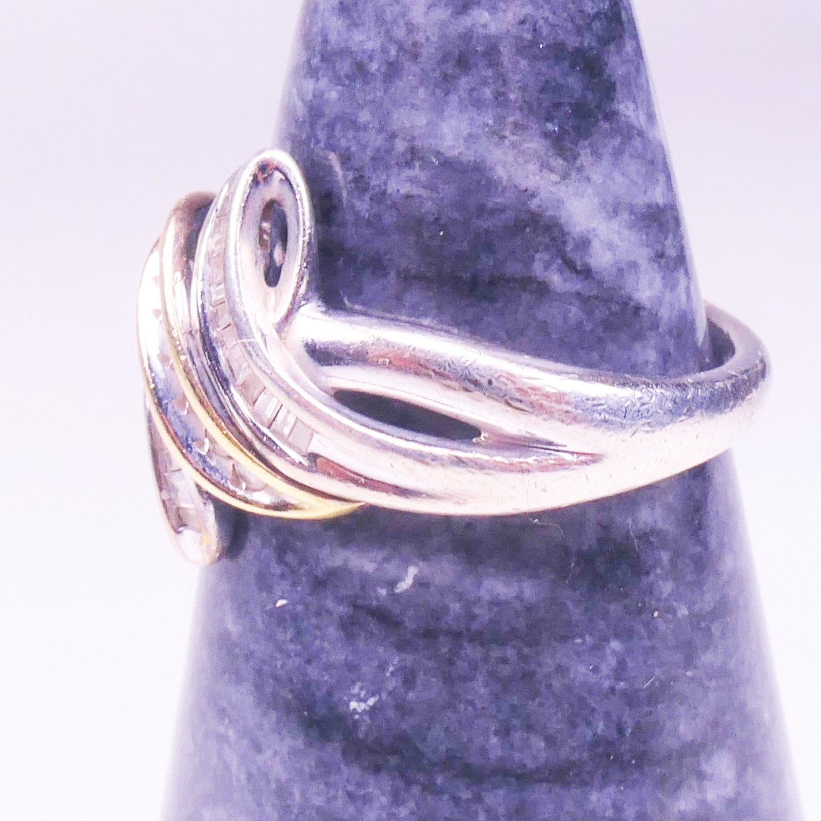925 Sterling Silver & 14K Gold Two-Tone Round & Baguette Diamond Swirl Ring