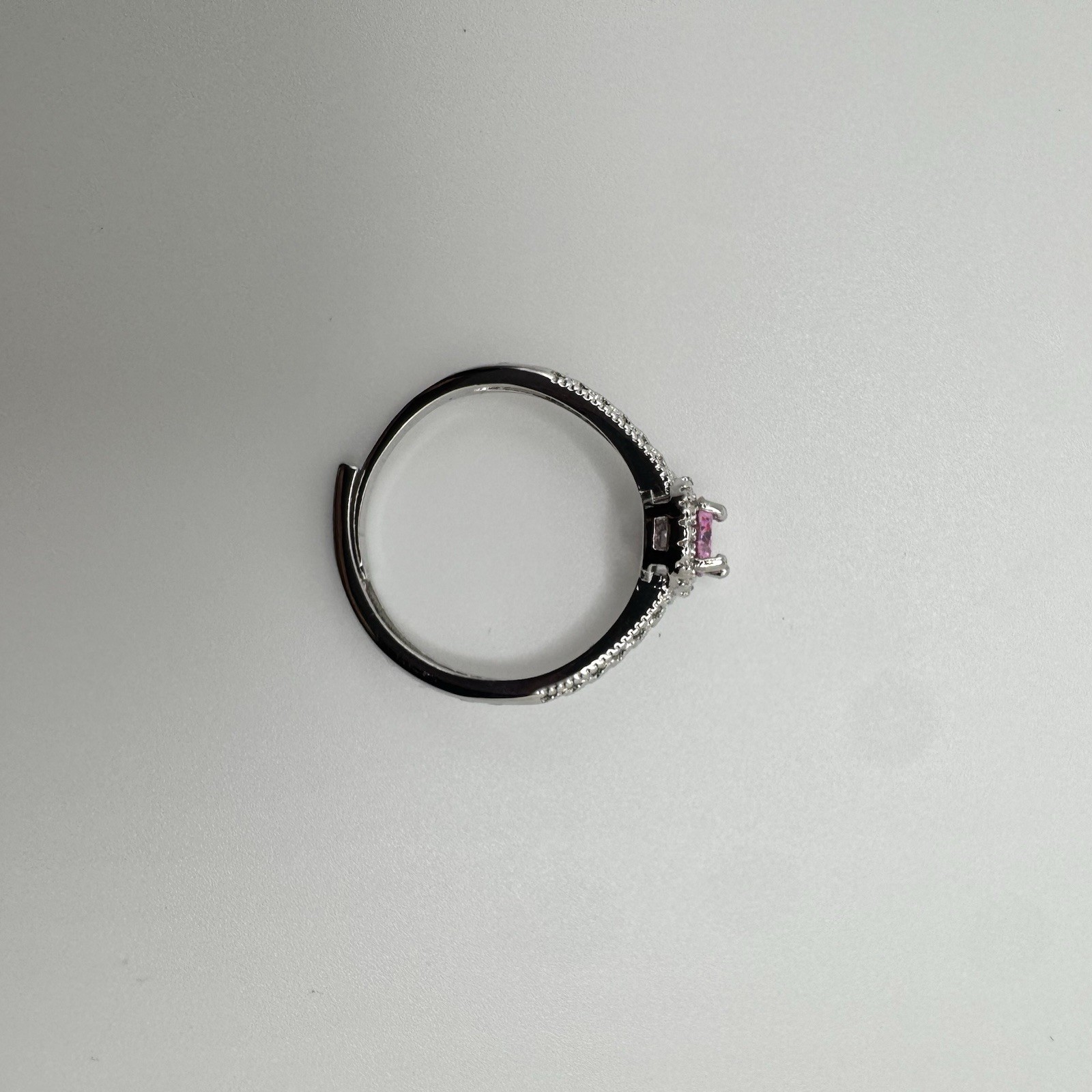 Dainty Silver Tone Cubic Zirconia Ring, October Birthstone, Adjustable Size
