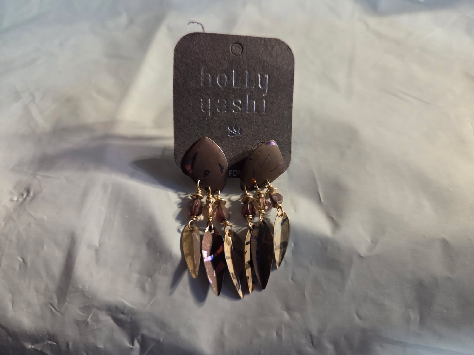 holly yashi dainty pierced post plum and gold and crystals