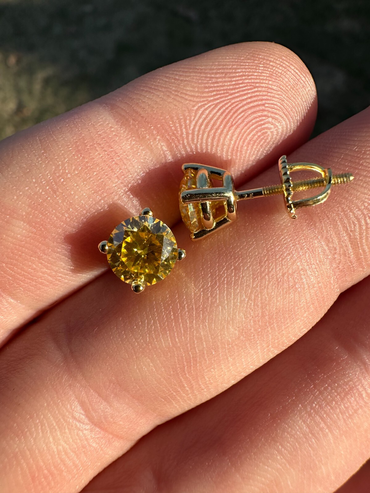 Canary Yellow Moissanite Screwback Stud Earrings 14k Gold Plate 925 Silver 3-8mm