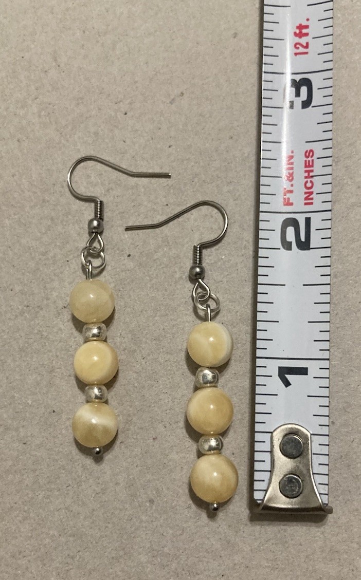 Golden Yellow Quartz Crystal Beaded Dangle Drop Hook Round Handmade Earrings