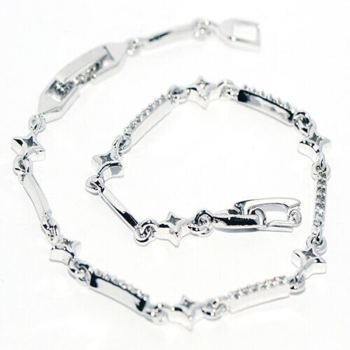 Pretty Silver White Gold Filled Clear CZ Star Bar Link Tennis Style Bracelet 7/8