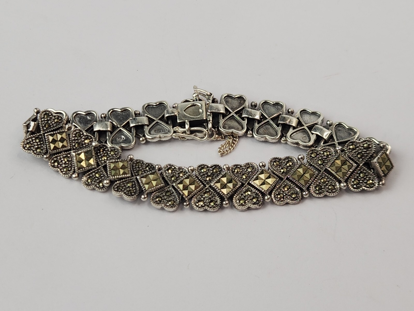 Thai Sterling Silver 925 Marcasite Heart Bracelet 7.5 In – THAI KC 925 – HSNO