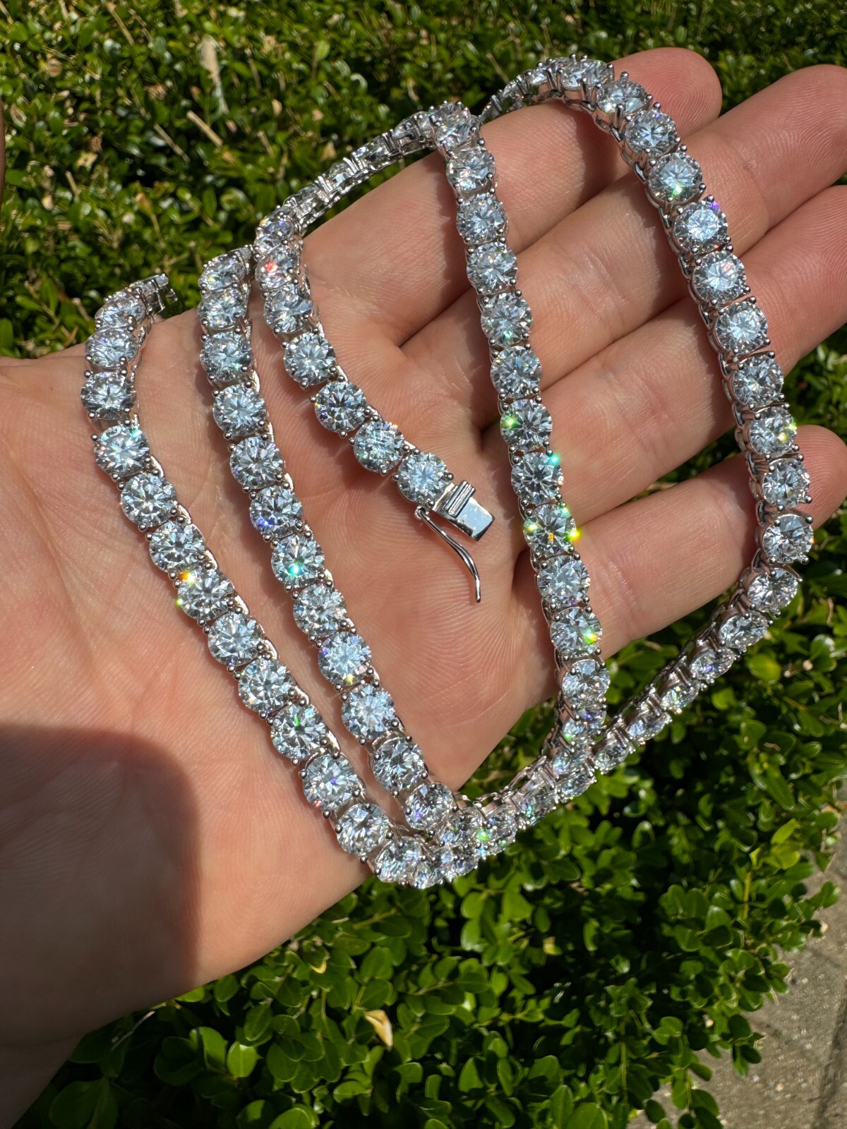 MOISSANITE Tennis Chain Real 925 Silver Yellow Rose Gold Plated Necklace 3-7mm