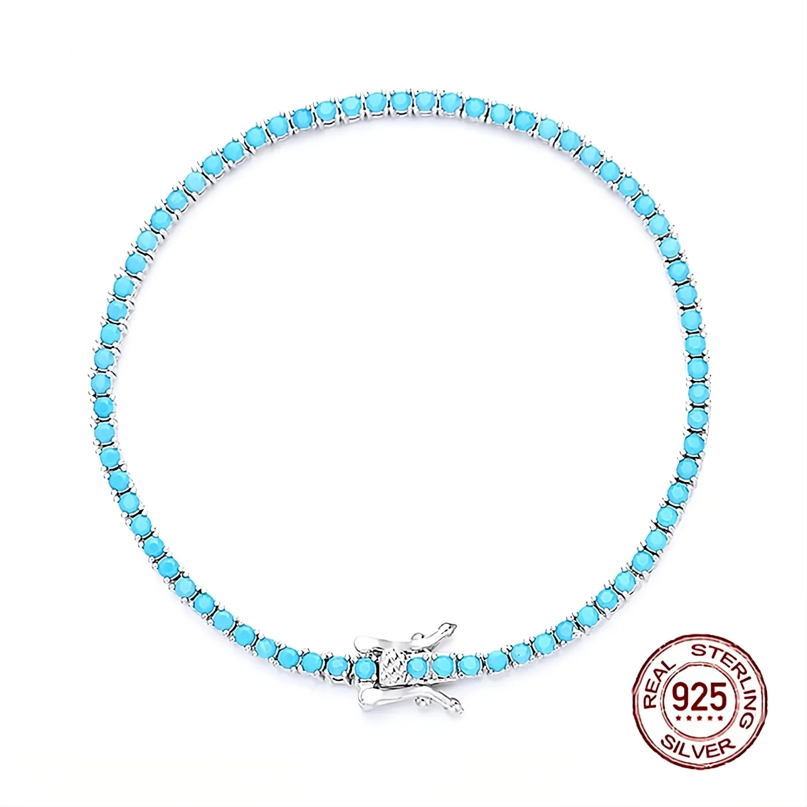 2MM Round Blue Sleeping Beauty Turquoise Women Tennis Bracelet in 925 Silver
