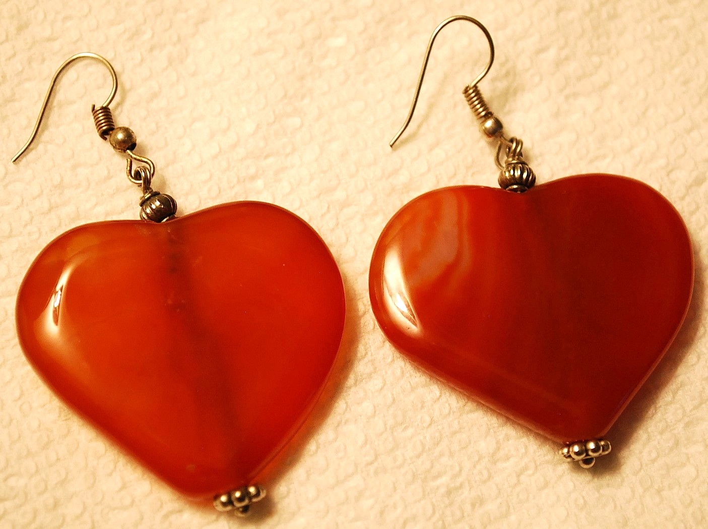 LARGE 2.25″ Hand Carved POLISHED HEARTS Drop Dangle Earrings CARNELIAN GEMSTONE