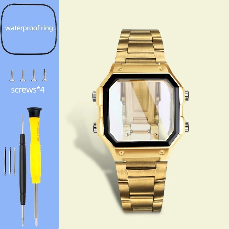 Watch Mod Kit Stainless Steel Metal Case watchband set For Casio AE1200 AE1300