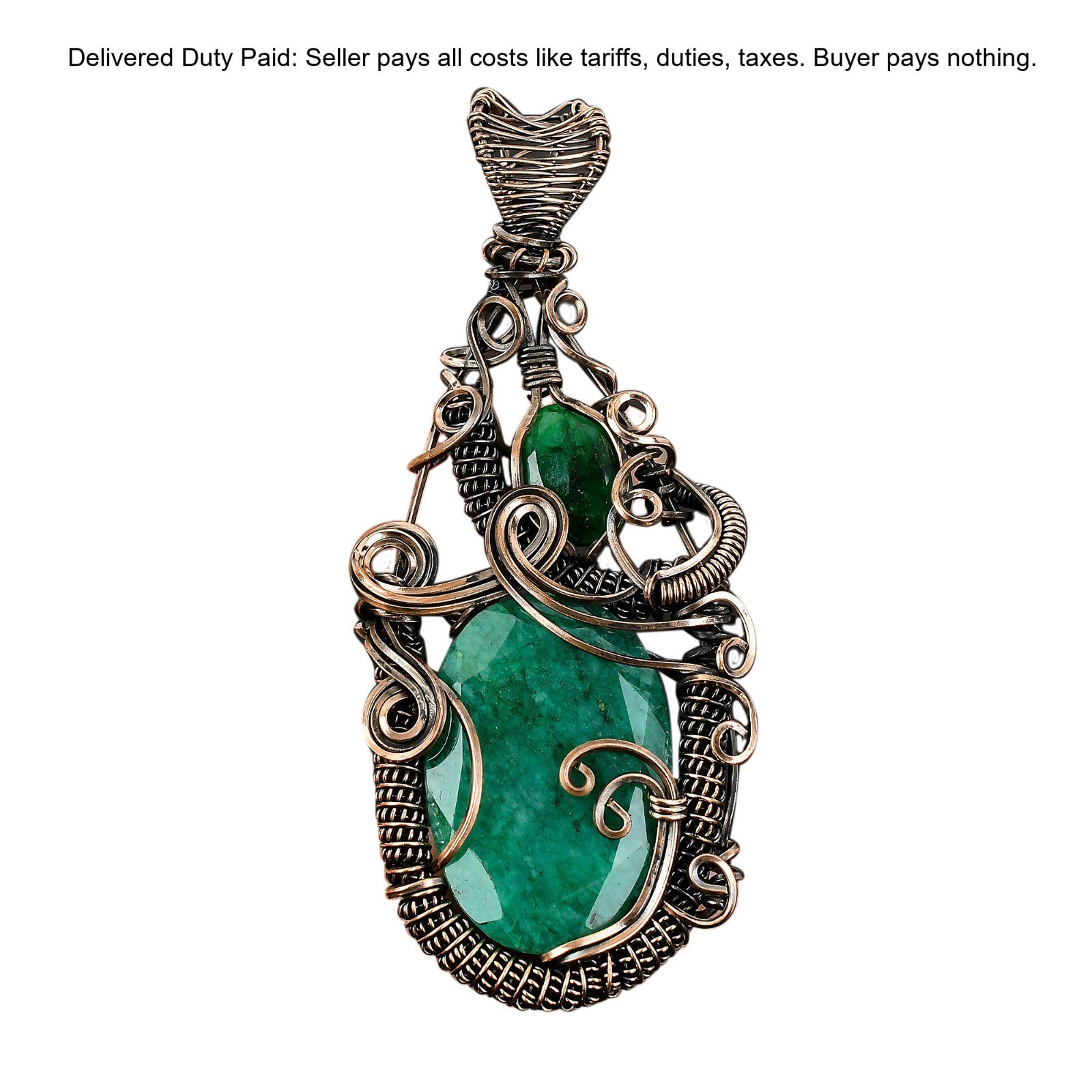 Valentines Deal Copper Zambian Gemstone Handmade New Wire Wrapped Sister Pendant