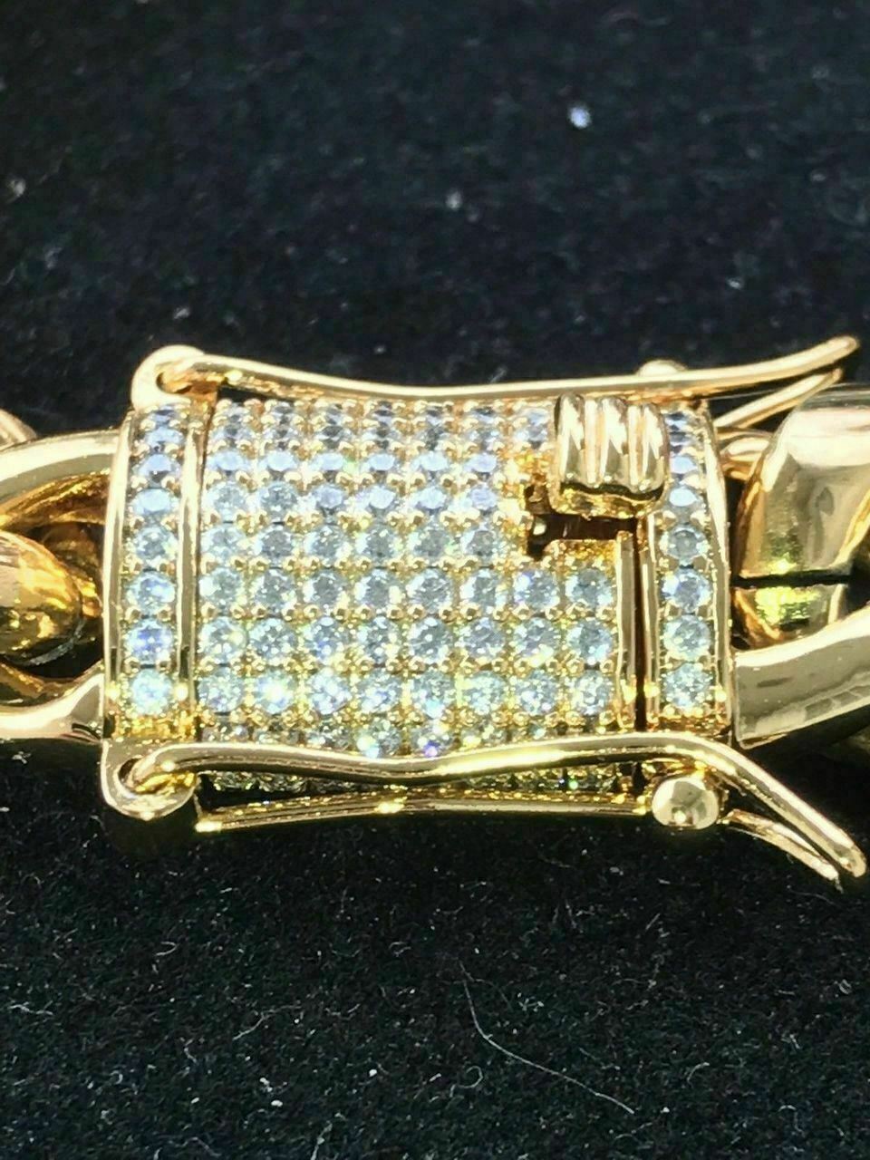 Men Real Cuban Miami Link Bracelet Chain Set 18k Gold Plated Simulated Diamond