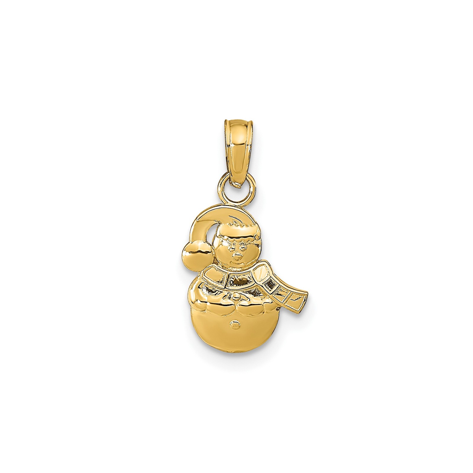 10k Yellow Gold Snowman Pendant with Scarf Santa Hat Christmas Holiday Charm