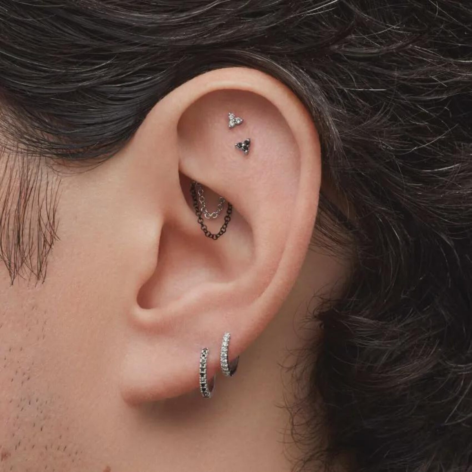 925 Sterling Silver Trinity Moissanite Helix Conch Cartilage Stud
