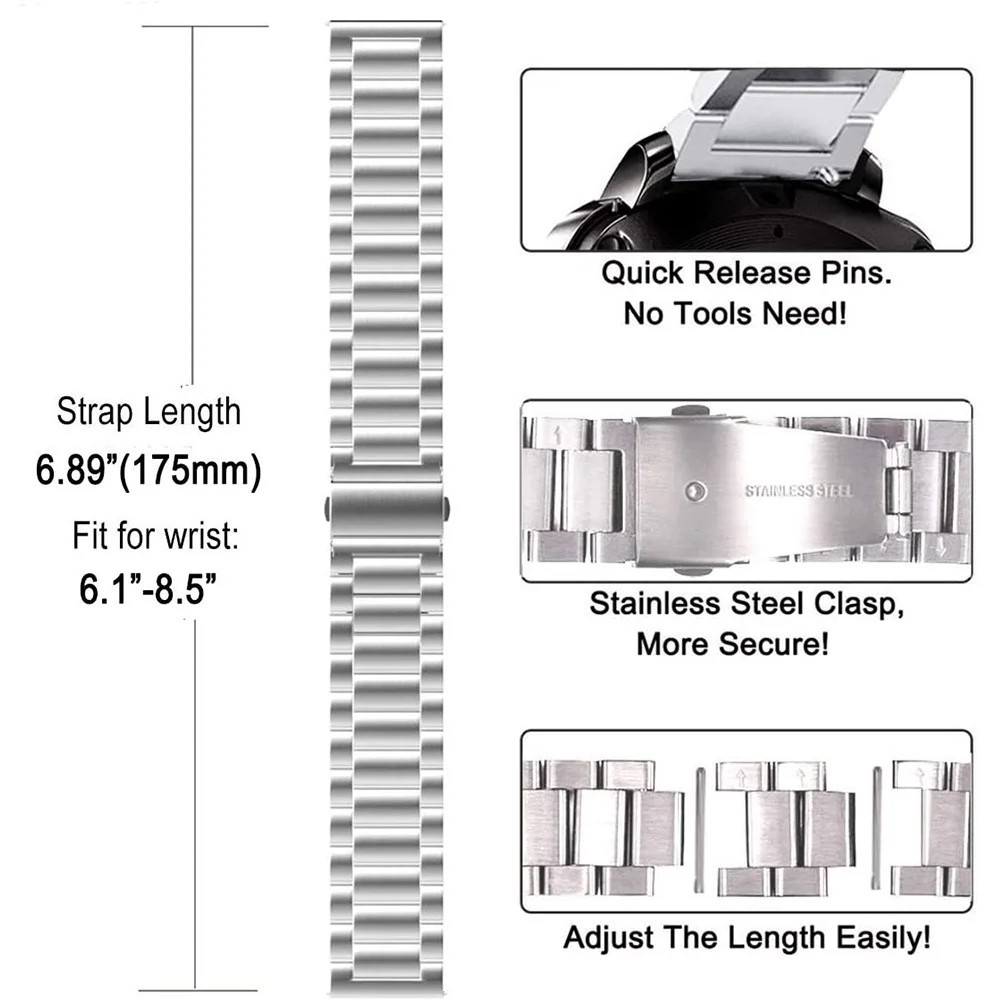 18mm 20mm 22mm Quick Release Stainless Steel Link Bracelet Watch Bands Strap