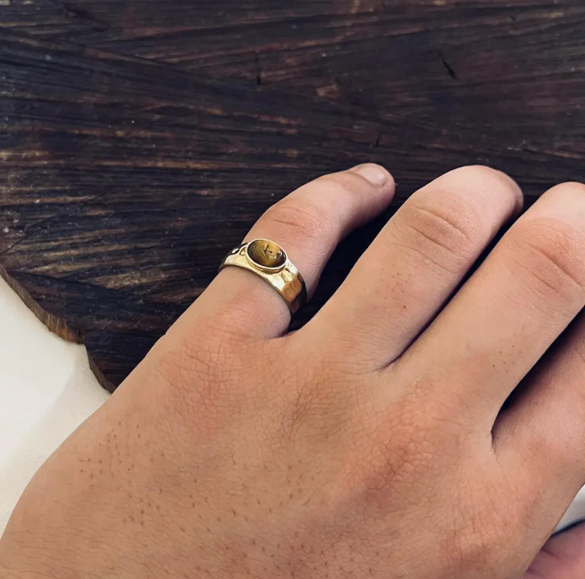 Natural Oval Cut Tiger’s Eye Brass Ring Anniversary Gift Ring For Men & Women