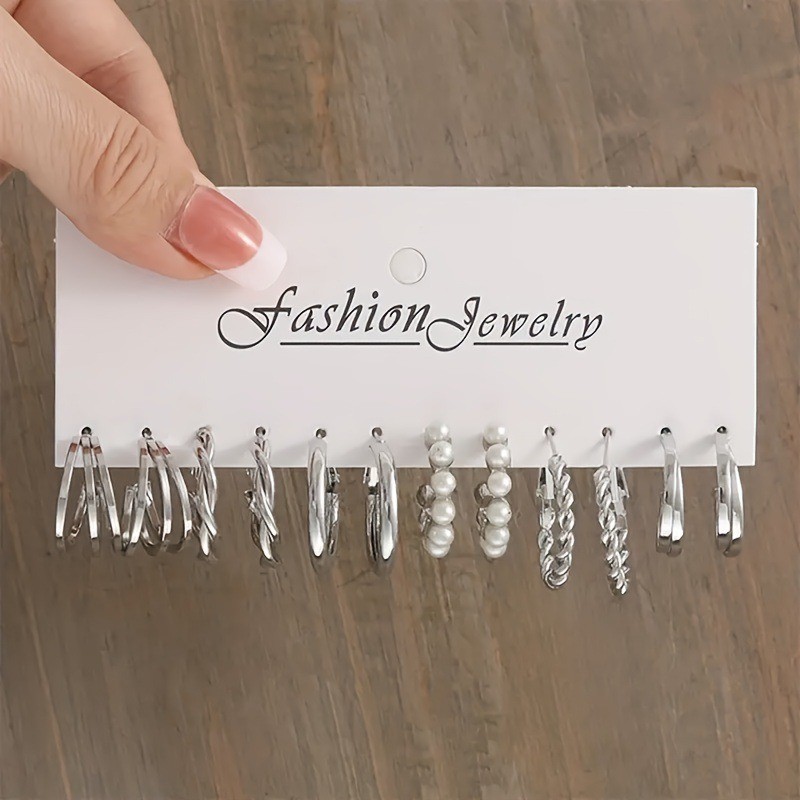 Women’s Fashion Geometric Earring Set C-shaped Ear Loops Zinc Alloy Ear Studs